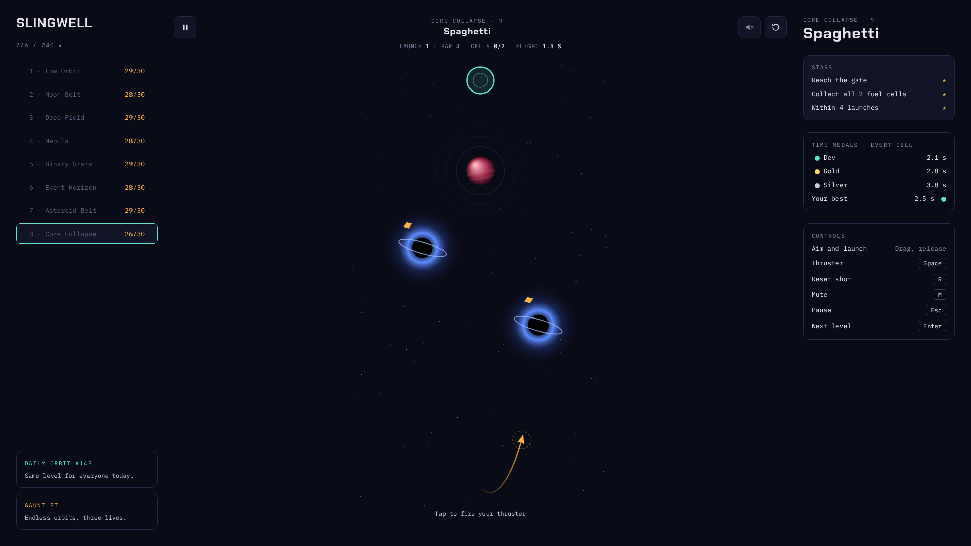 Slingwell played in a desktop browser